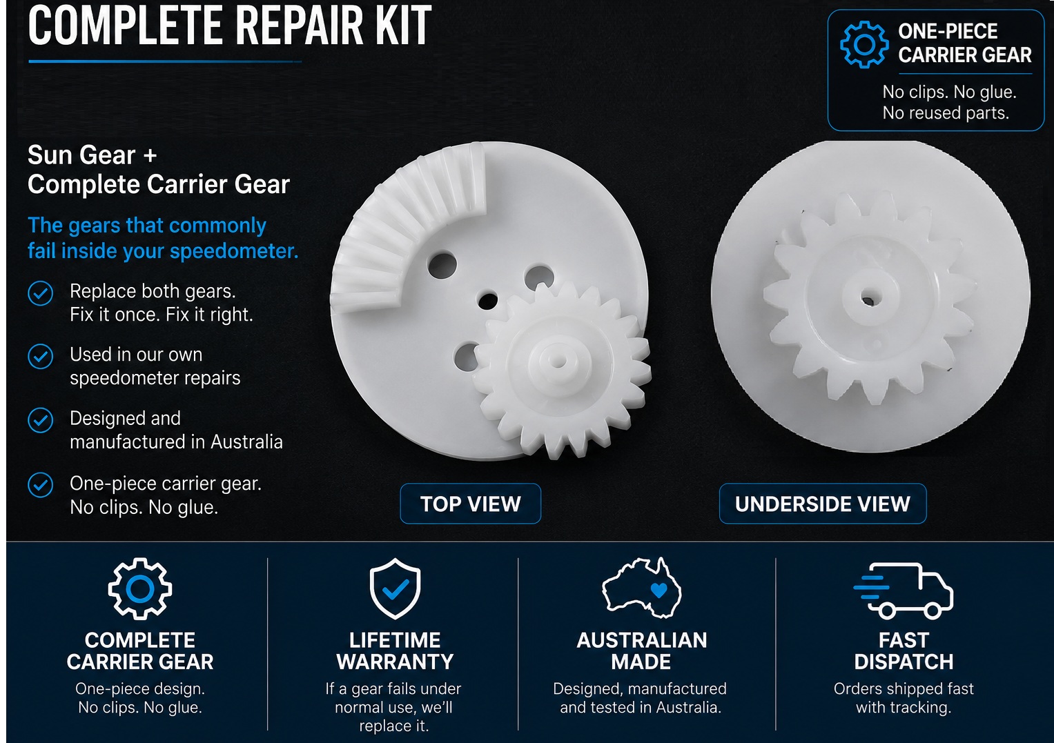 VDO 25 Tooth Complete 2-Gear Odometer Repair Set – Sun Gear & One-Piece Carrier – Holden Ford Nissan Volvo Audi